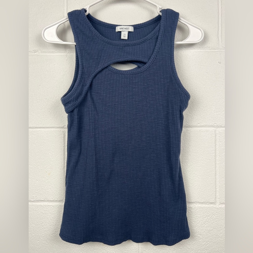 Nine West Navy Ribbed Cutout Tank Top - Picture 3 of 5
